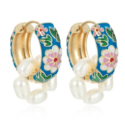 China Wholesale CLASSIC 18k Gold Plated Colorful Enamel Brass Earrings Print Hand Earrings Statement Beaded Stud Earring for sale