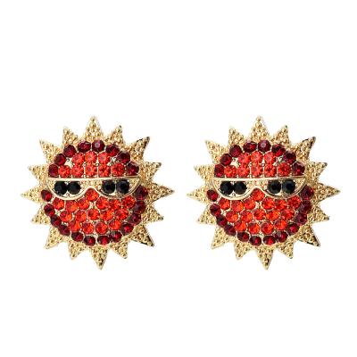 China Big CLASSIC Rhinestone Earrings Smile Face Fashion Round Sun Flower Geometric Jewelry Earrings for sale