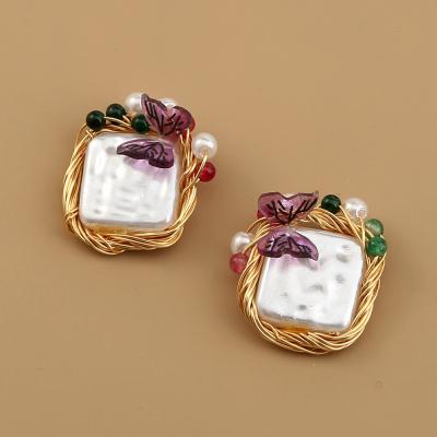 China CLASSIC Classic Ladies Adjust Colorful Butterfly Eardrop New Pearl Earrings and Silver Needle for sale