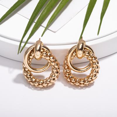 China Wholesale Simple CLASSIC Chunky Gold Hoop Earrings Round Metal Alloy Earrings For Girls Jewelry for sale