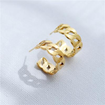 China CLASSIC Fashion Vintage Hollow Out Chain Gold Plated C-Shape Stainless Steel Earring Personalized Commuter Earrings for sale