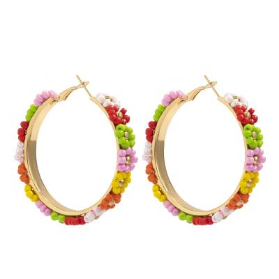 China 2021 Designer Statement Circle Daisy Flower Trendy Colorful Beaded Earrings Geometric Big Earrings For Women Girl 2021 for sale