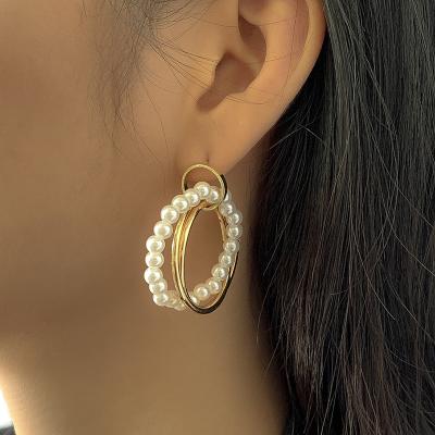 China CLASSIC White Round Circle Pearl Earrings Fashion Rice Bohemian Colorful Beads Bead Drop Earrings For Women Jewelry 2021 for sale