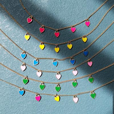 China CLASSIC Korean version of simple women's fashion peach heart dripping oil color chain pendant necklace personalized jewelry for sale