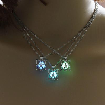 China CLASSIC Fashion Pearl Butterfly Luminous Necklace For Women Simple Hollow OUT DIY Luminous Pendant Necklace for sale