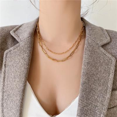 China FASHIONABLE Wholesale Hot Sale Women Jewelry Stainless Steel 18K Gold Adjustable Double Layered Necklace For Women for sale