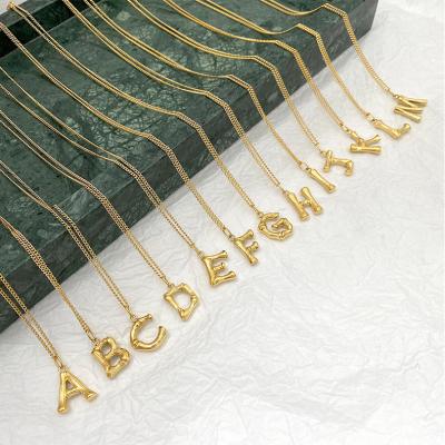 China TRENDY Fashion Jewelry 18K Gold Plated Stainless Steel Jewelry A-Z 26 English Letter Pendant Bamboo Necklace for sale