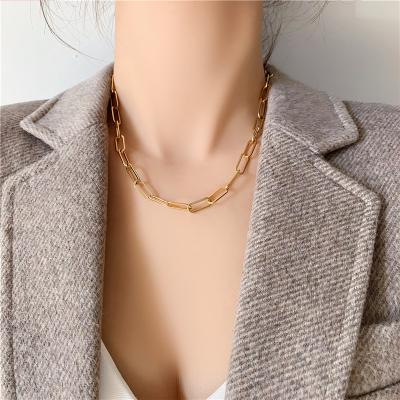 China TRENDY Hot Sale 18K Gold Plated Stainless Steel Oval Linear Rectangle Link Paper Clip Chains For Jewelry Necklace for sale