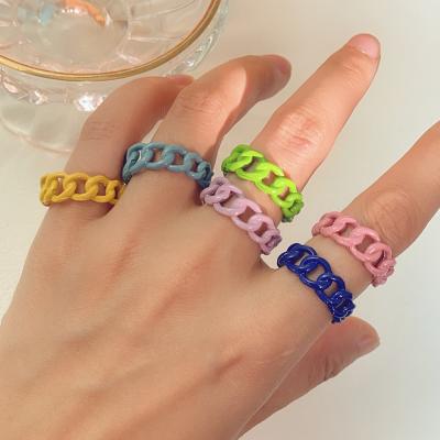 China 2021 CLASSIC simple colorful link chain ring macaron combine threaded adjustable chain ring women girls jewelry for sale