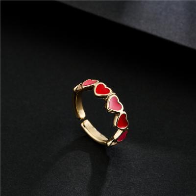 China CLASSIC Copper-plated 18K Gold Drop Oil Heart Ring Opening Loving Ring For Women With Adjustable Ring for sale