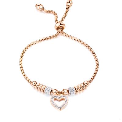 China CLASSIC Rose Gold Plated Cubic Zirconia Loving Lady's Stainless Steel Heart Bracelet Diamond Bangle For Women for sale