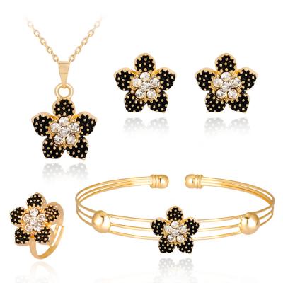 China TRENDY New Fashion 4 Piece Women Jewelry Sets Luxury 18K Gold Plated Crystal Flower Jewelry Set for sale