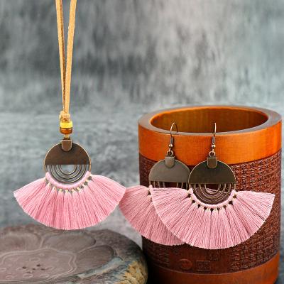 China TRENDY Bohemian Fashion Women Boho Jewelry Tassel Hollow Round Jewelry Sets Necklace And Earring Sets for sale