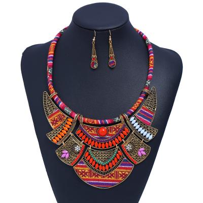 China 2021 TRENDY Fashion Retro Ethnic Wind Rice Tribal Resin Pearl Necklace Earrings Two Piece Sets Jewelry Sets for sale