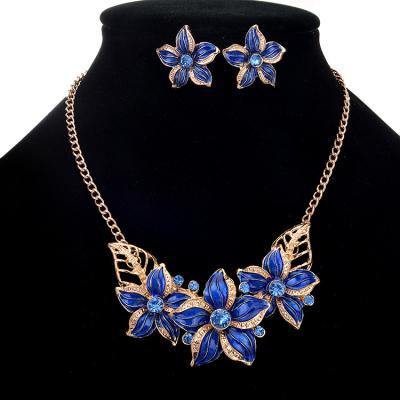 China Fashion TRENDY Wholesale Colors Drop Flower Oil Diamond Necklace and Earring Sets For Women Jewelry Sets for sale