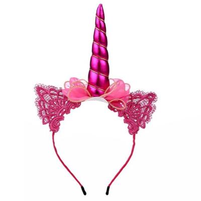 China Fashion Unicorn Hairband Net-yarn Lace Cat Ears Headband Bow Birthday Party Hair Accessories for sale