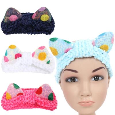 China Colorful Sequins Cat Ear Headband Baby Hairbands Fashion Kids Hair Accessories Wholesale Warm Soft Elastic Headband for sale