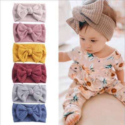 China Large Soft Bow Knot Waffle Fabric Solid Color Elastic Hairband Babies Hair Accessories Wholesale For Kids for sale