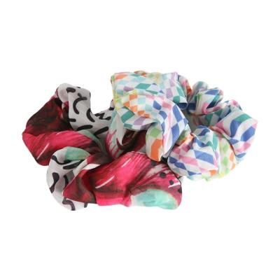 China Environmentally Friendly Trendy Fashionable Elastic Chiffon Flower Hair Accessories Colorful Hair Scrunchies for sale