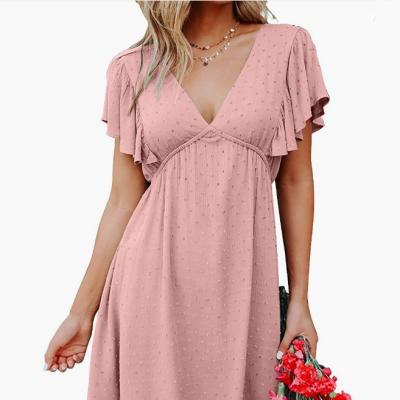 China 2023 Interesting Short Dress Dot Spring Casual Full Round Big Size Women Clothing V-Neck High Quality Female Custom Made Sexy Anti-Static Lady Vestidos for sale