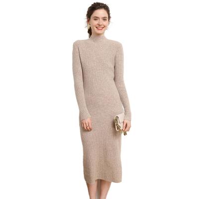 China New Autumn Winter Casual Knitted Warm Custom Women Lady's Medium Length Women's Wool Dress Vestidos Long Sleeve Breathable Female Sweater for sale