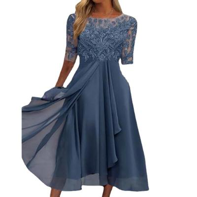 China New High Quality Fashion Women Lady Vestidos Anti-static Hot Sale Casual Custom Made Female Chiffon Spliced ​​Lace Hollow Elegant Even Dress for sale