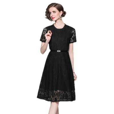 China New 2023 Summer Anti-Static Round Neck Lace Up Floral Lady Women Party Dress Vestidos Female Length Custom Made Casual Elegant Midi Dress for sale