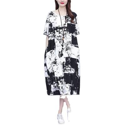 China 2023 New Custom Women's Summer Custom Women's Casual Loose Fit Dress Round Neck Elegant Female Fashion Mid Length Anti-Static Plus Size Lady Vestidos for sale