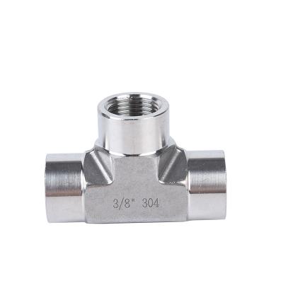 China Stainless Steel Die Forged Thread 3 Way Pipe Fitting Nipple Tee Internal Pipe Fitting for sale