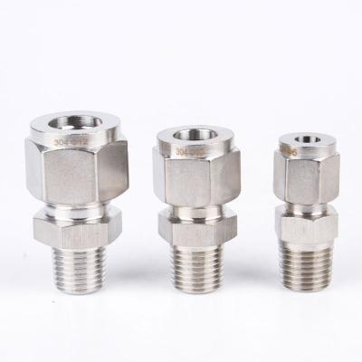 China Stainless Steel Multiple Sizes 304SS Stainless Steel Ferrule Double Straight Through Intermediate Joint Outer Thread Terminal Joint for sale