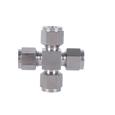 China 304SS Stainless Steel Multiple Sizes 304SS Stainless Steel Instrument Quick Connector Reducing Ferrule Tee External Ferrule Thread for sale