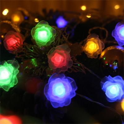 China Decorative Hot Sale Artificial Flower Christmas Mini Crystal String Lights Led Pink Light For Wedding Decoration for sale