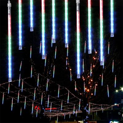 China Outdoor Garden Lights Tree Decor Holiday Yard Decoration Christmas Led Solar Shower Rain Tube Meteor Lights for sale