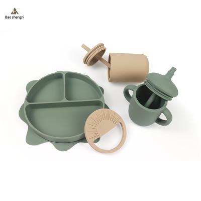 China Sun Flower Shape Baby Food Sustainable Feeding High Quality Feeding Bowl Dish Set Wholesale Sustainably Sustainably Free For Baby Set for sale