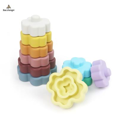 China Building Toy BPA Free Silicone Stacking Toy Flower Blocking Educational Toys Kids Toys Building Block For Children for sale