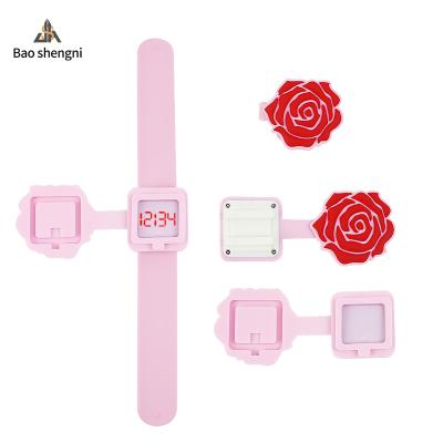 China Beautiful Automatic Date Rose Flower Watch Silicone Pat Belt Wristwatch Led Digital Watch For Girls Present Gift for sale