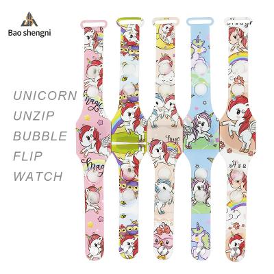 China Wholesales 2022 Date Unicorn LED Display Silicone Automatic Kids Watch Cartoon Digital Watches Pop Bubble Toys Watch For Kids for sale