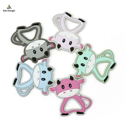 China Non-Toxic Bpa Silicone Chew Free Baby Teether Customized Design Animal Toys Calf Baby Teething YJ011 for sale