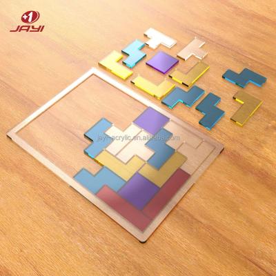 China JAYI Custom Acrylic Block Tangram Jigsaw Puzzle Pieces Board Game Set Educational Gift for Kids for sale