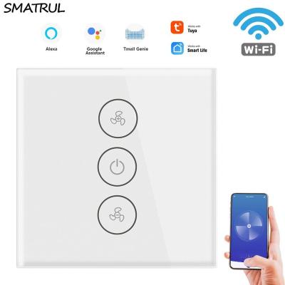 China Speed ​​Smart Wall Timer Outdoor Hotel Tuya Touch Wifi Ceiling Fan Switch EU Life APP Control Glass Works with Alexa Google Home for sale