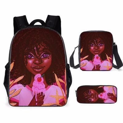 China Art African American Girl Afro Waterproof Black Girls Backpack Kids Bookbag For Students Children School Bags Set for sale