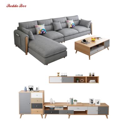 China (Other) L adjustable TV shape sofa tea table side cabinet wall cabinet full set of living room furniture for sale