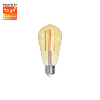 China Residential Smart Amber Smart Bulb e27 4.9w Filament Lamp ST64 1800-2700K Wi-Fi Tuya Filament Bulb for sale