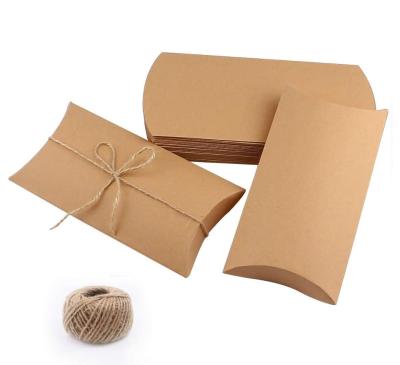 China Customized High Quality Handmade Kraft Paper Pillow Box With Feet Jute Twists Minimalist Paper Gift Box For Jewelry Candy Gift Packaging for sale