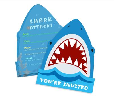 China Modern Fun Design Shark Birthday Party Invitations with Envelope Goods and Eco Friendly Invitation Card Card for Kids for sale