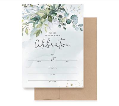 China Modern Elegant Greenery Watercolor Invitations with Envelopes Premium Quality Invitation Card Card for Weddings Birthday Party for sale