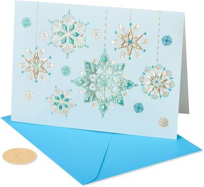 China Beautiful Business.office.gift .promotion.etc Holiday Cards Boxed With Envelopes Glitter Snowflakes Free Hanging Greeting Cards For All Holidays for sale