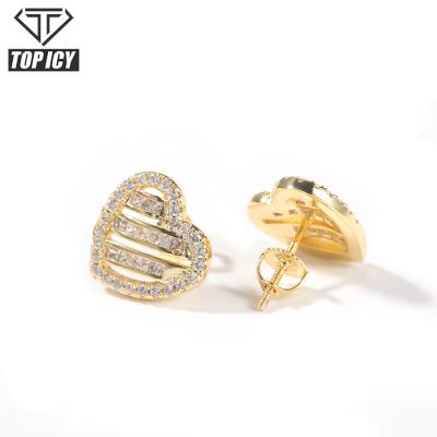 China Fashion Hip Hop Earrings Hip Hop Brass With 18K Gold Plated 925 Silver Stud Stud Earrings Jewelry Heart Earrings for sale