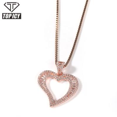 China Popular Hot Selling Hip Hop Heart Pendant Iced Out Charm Hip Hop Heart Necklace Small Size Cute Gold Plated Box Chain for sale