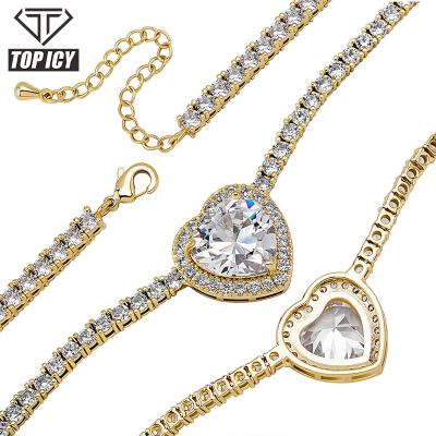 China 2021 Hiphop Fashion FB Newcomer Ins Tennis Chain Hip Hop Heart Gold Silver Chain With Gold Plated Necklace for sale